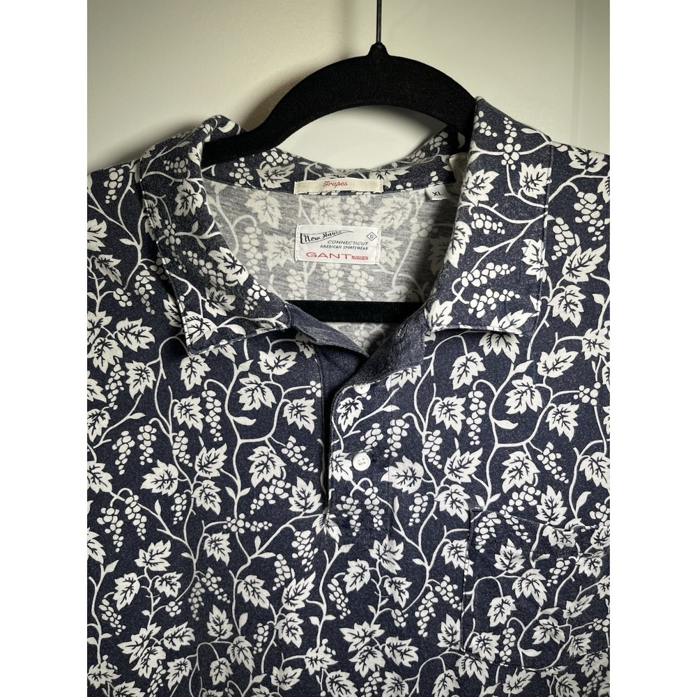 GANT RUGGER Men's Evening Blue Grapes All Over Print Rugger Pocket Polo Size XL - Picture 5 of 14